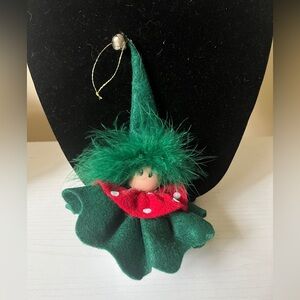 Green Elf Ornament with Red Accents